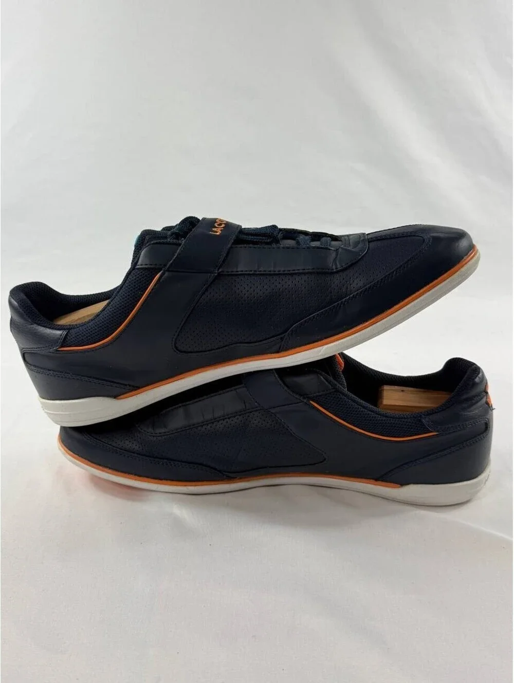 Lacoste Sport Sneakers Mens 12 Blue Orange Leather Strap Casual Shoes